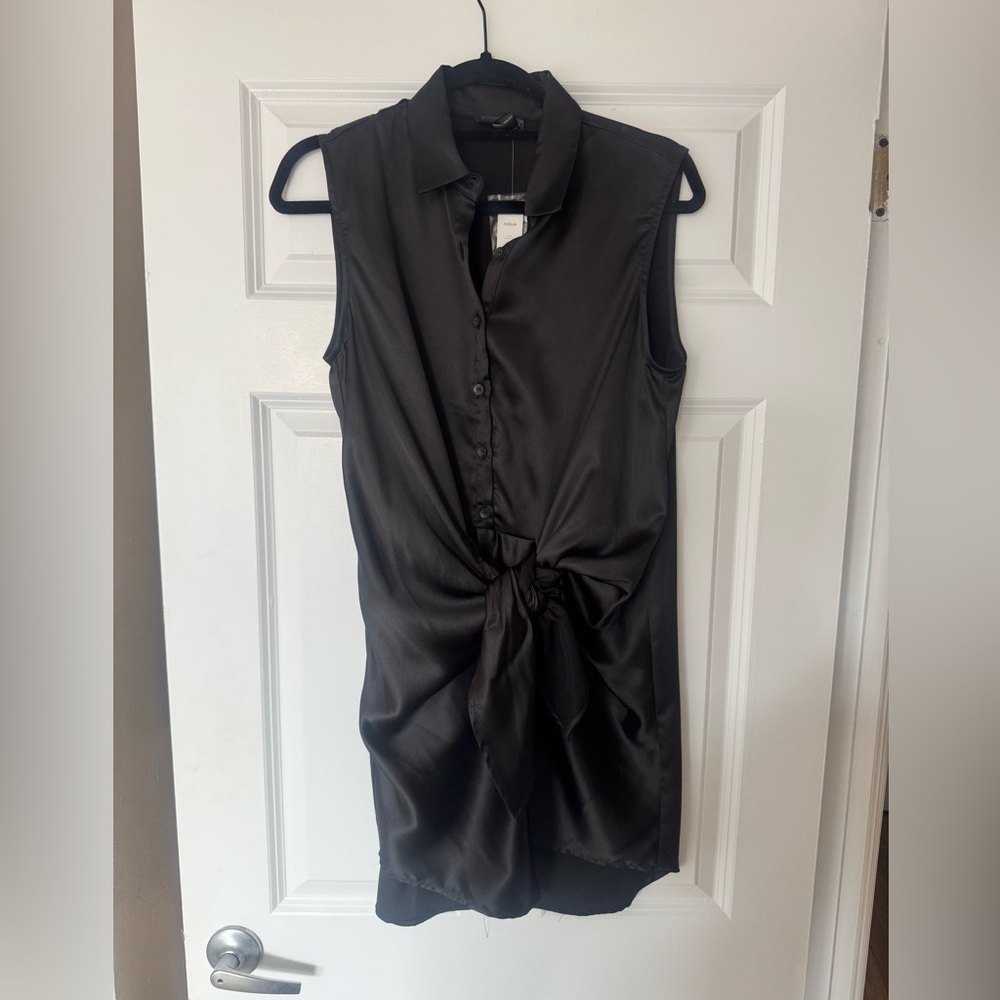 Black Sleeveless Satin Dress